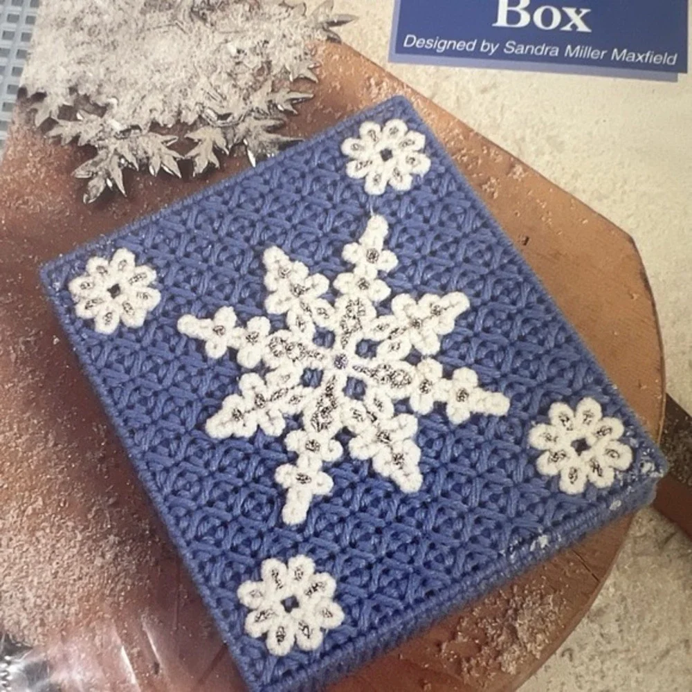 Lot Of 2 Needlecraft Shop Christmas Plastic Canvas Church Coasters Snowflake Box